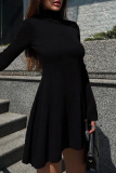 Sexy Solid Color Turtleneck A Line Dresses