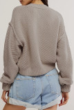 Casual Daily Solid Color Buttons Weave O Neck Outerwear