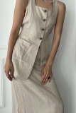 Casual Daily Solid Color Pocket Buttons Square Neck Sleeveless Two Pieces