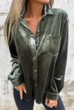 Casual Solid Color Pocket Buckle Turndown Collar Tops
