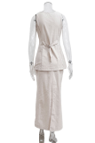 Casual Daily Solid Color Pocket Buttons Square Neck Sleeveless Two Pieces