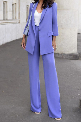 Casual Street Solid Color Buttons Turn-back Collar Long Sleeve Two Pieces(No Belt)