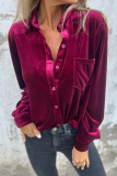 Casual Solid Color Pocket Buckle Turndown Collar Tops