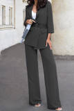 Casual Street Solid Color Buttons Turn-back Collar Long Sleeve Two Pieces(No Belt)