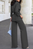 Casual Street Solid Color Buttons Turn-back Collar Long Sleeve Two Pieces(No Belt)