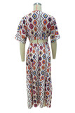 Casual Print Rhombus Backless V Neck A Line Dresses