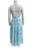 Sexy Street Floral Print Pocket Lace Up Buckle Backless Halter Sleeveless Two Pieces