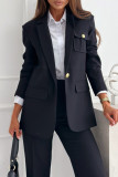 Casual Solid Color Buttons Patchwork Turn-back Collar Outerwear
