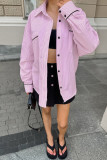 Casual Street Striped Print Pocket Patchwork Turndown Collar Tops