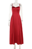 Sexy Celebrities Solid Color Patchwork V Neck Sling Dresses