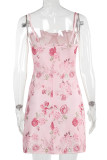 Sexy Flowers Lace Up Stringy Selvedge V Neck Sling Dresses