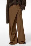 Solid Color Pocket Buttons Irregular Loose High Waist Wide Leg Solid Color Bottoms(No Belt)
