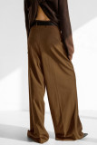 Solid Color Pocket Buttons Irregular Loose High Waist Wide Leg Solid Color Bottoms(No Belt)