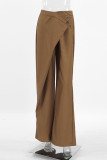 Solid Color Pocket Buttons Irregular Loose High Waist Wide Leg Solid Color Bottoms(No Belt)