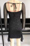 Sexy Solid Color Lace Up Backless Ruffle Square Neck Wrapped Skirt Dresses