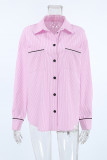 Casual Street Striped Print Pocket Patchwork Turndown Collar Tops