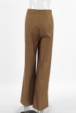 Solid Color Pocket Buttons Irregular Loose High Waist Wide Leg Solid Color Bottoms(No Belt)