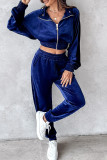 Casual Daily Solid Color Zipper Turndown Collar Long Sleeve Two Pieces