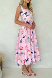 Casual Vacation Graffiti Print Patchwork Square Neck Sling Dresses