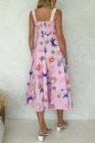 Casual Vacation Graffiti Print Patchwork Square Neck Sling Dresses