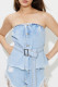 Sexy Solid Color Buttons Patchwork Adjustable Strapless Tops