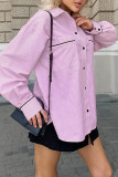 Casual Street Striped Print Pocket Patchwork Turndown Collar Tops