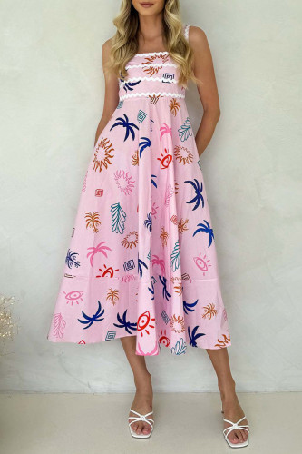 Casual Vacation Graffiti Print Patchwork Square Neck Sling Dresses
