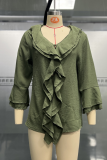 Casual Daily Solid Color Ruffle V Neck Tops