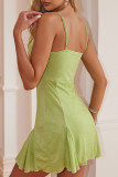 Sexy Solid Color Patchwork Square Neck Sling Dresses