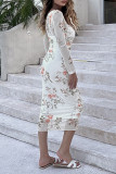Sexy Floral Print Ruched Square Neck One Step Skirt Dresses