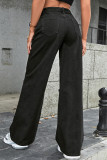 Casual Daily Solid Color Ripped Pocket Loose High Waist Straight Solid Color Bottoms