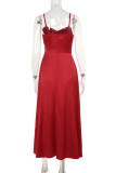 Sexy Celebrities Solid Color Patchwork V Neck Sling Dresses