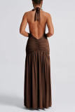 Sexy Solid Color Slit Halter Sleeveless Dresses