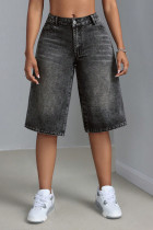 Casual Street Solid Color Distressed Buttons Loose High Waist Straight Solid Color Bottoms
