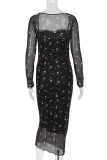 Sexy Floral Print Ruched Square Neck One Step Skirt Dresses