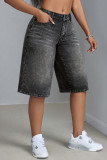 Casual Street Solid Color Distressed Buttons Loose High Waist Straight Solid Color Bottoms