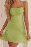 Sexy Solid Color Patchwork Square Neck Sling Dresses