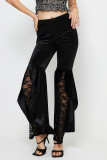 Casual Daily Solid Color Lace Patchwork Mid Waist Speaker Solid Color Bottoms