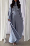 Elegant Solid Color Lace Up Patchwork Mandarin Collar A Line Dresses