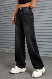 Casual Street Solid Color Distressed Patchwork Mid Waist Loose Denim Jeans