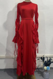 Elegant Solid Color Patchwork Stringy Selvedge Half A Turtleneck Irregular Dresses