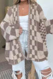 Casual Street Plaid Weave Contrast V Neck Outerwear
