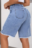 Casual Street Solid Color Ripped Pocket Mid Waist Loose Denim Shorts