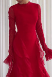 Elegant Solid Color Patchwork Stringy Selvedge Half A Turtleneck Irregular Dresses