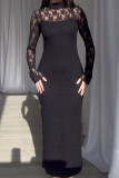 Elegant Solid Color Lace O Neck Wrapped Skirt Dresses