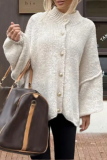 Casual Street Solid Color Distressed Buttons Weave Half A Turtleneck Outerwear