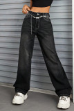 Casual Street Solid Color Distressed Patchwork Mid Waist Loose Denim Jeans