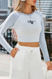 Casual The stars Print Contrast O Neck Tops