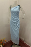 Sexy Solid Color Patchwork Sloping Shoulder One Step Skirt Dresses