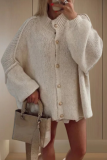Casual Street Solid Color Distressed Buttons Weave Half A Turtleneck Outerwear